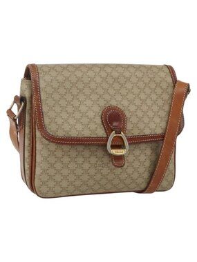 Authentic CELINE Macadam Canvas Shoulder Bag PVC Beige Gold